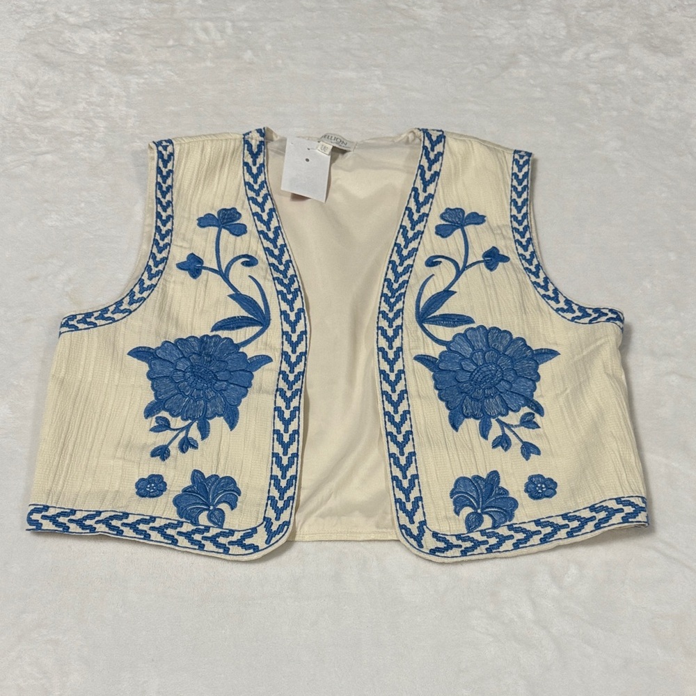 Rebellion Ivory and Sky Blue Embroidered Vest